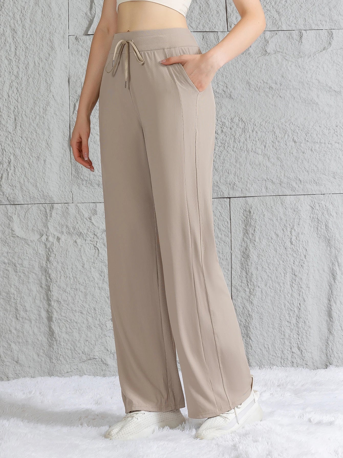 Ice silk pants for women summer soft comfortable and breathable wide-leg pants new high-waisted slimming casual pants