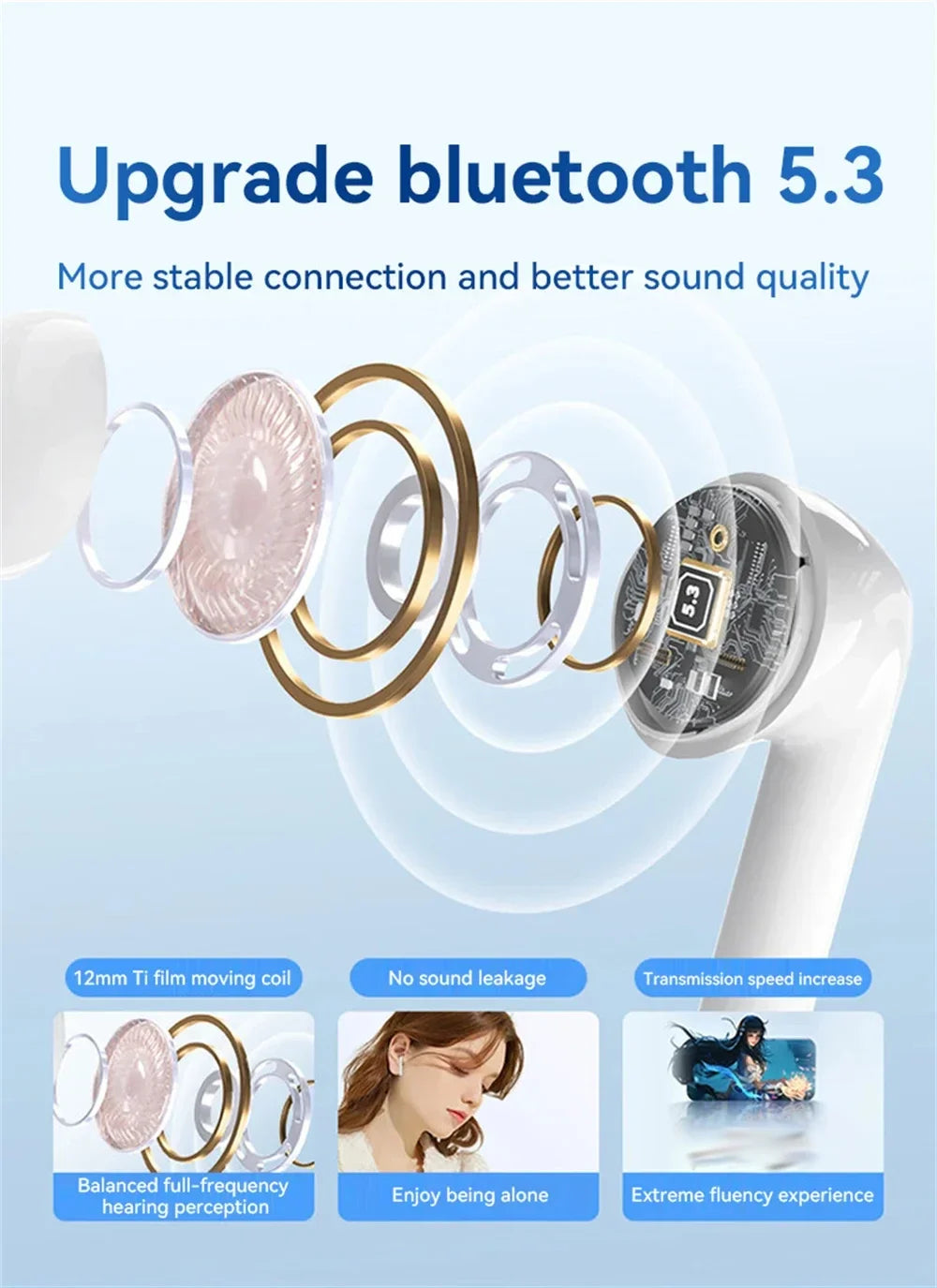 Lenovo Wireless Bluetooth 5.3 Earbuds TWS Hi-Fi High-Quality Sports Earbuds Extra-Long Standby Time Large Battery Capacity