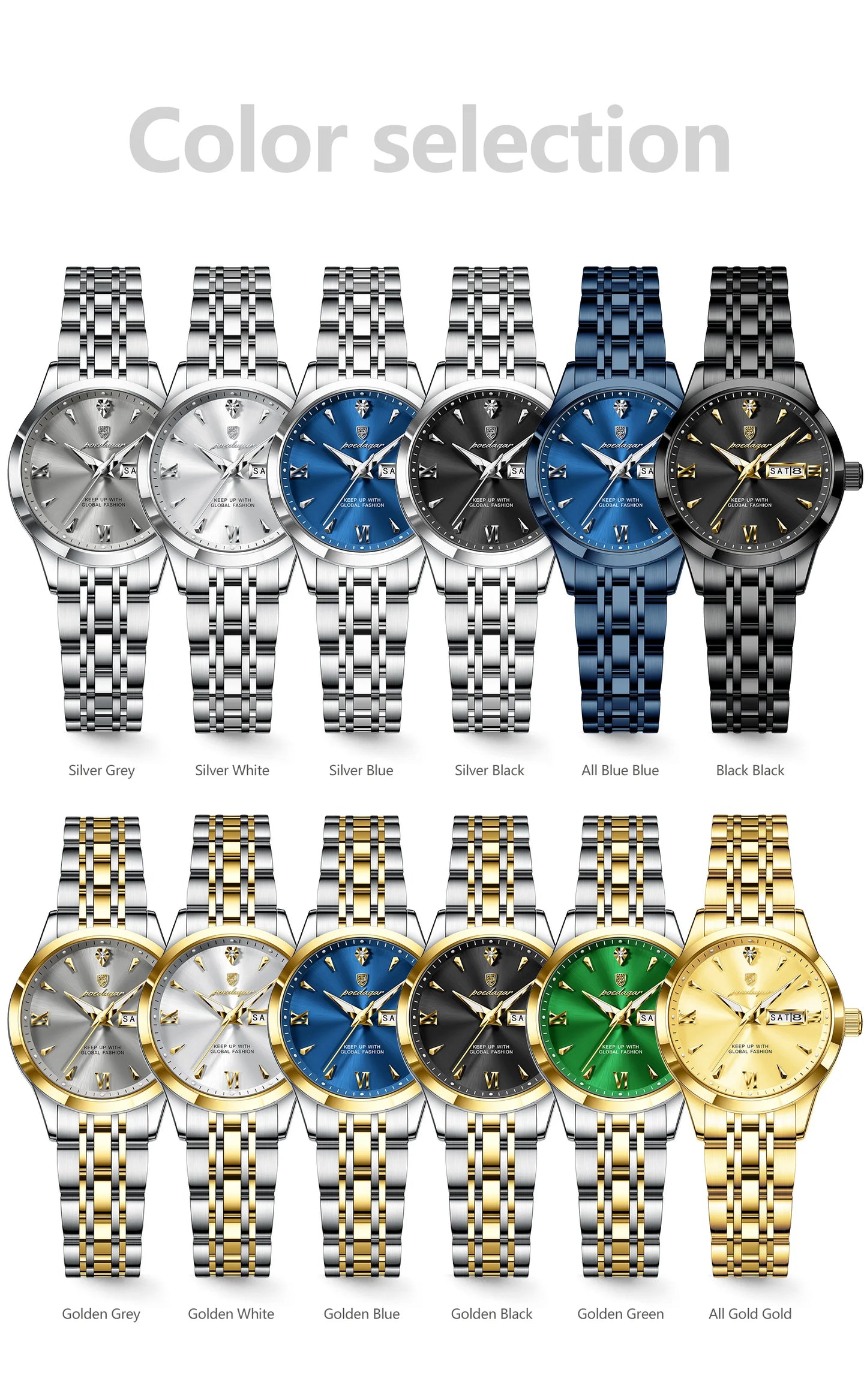 POEDAGAR Original Watch For Woman Waterproof Luminous Date Week Ladies Watch Stainless Steel Quartz Women's Watches Female Reloj