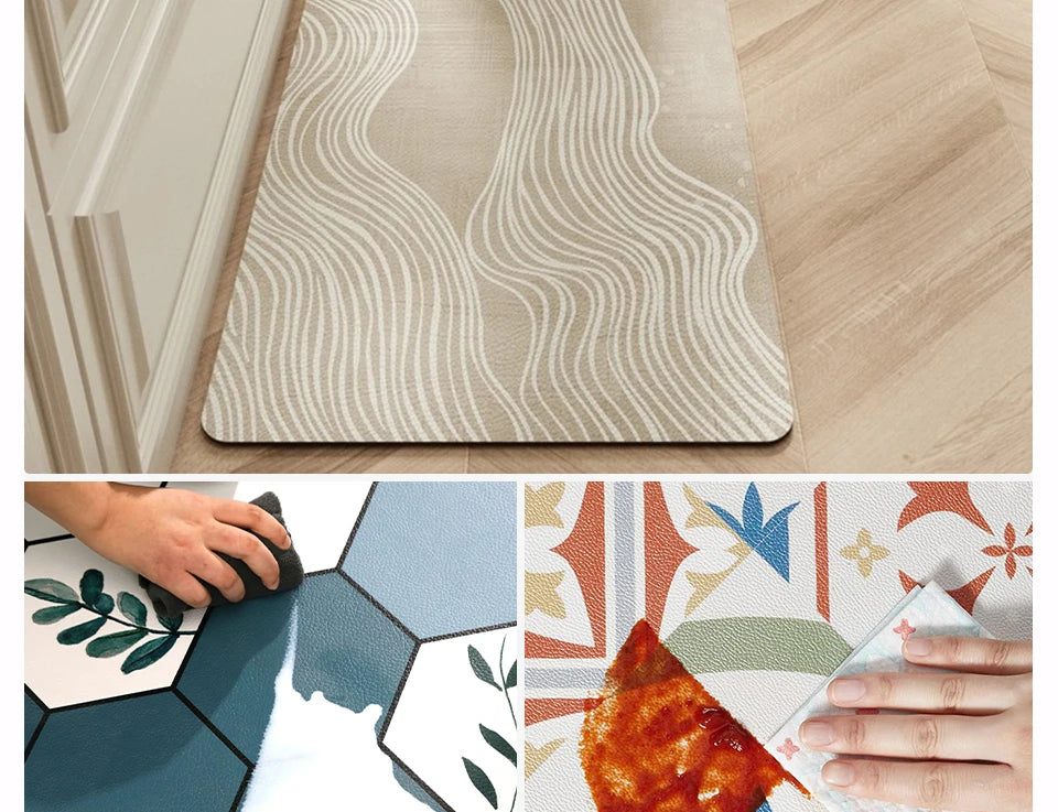 Carpet for Kitchen Waterproof Floor Mat Beige Carpets Pvc Leather Non-slip Oil-proof Long Foot Mats Home Decoration Rug Balcony