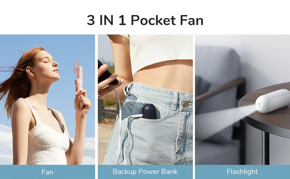JISULIFE Portable Mini Handheld Fan USB 4500mA With Flash Light