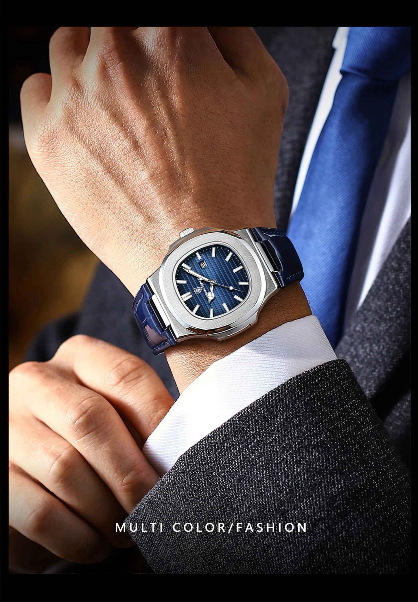 POEDAGAR Luxury Original Man Watch Date Waterproof Luminous Square Men Wristwatch High Quality Leather Men's Quartz Watches Male