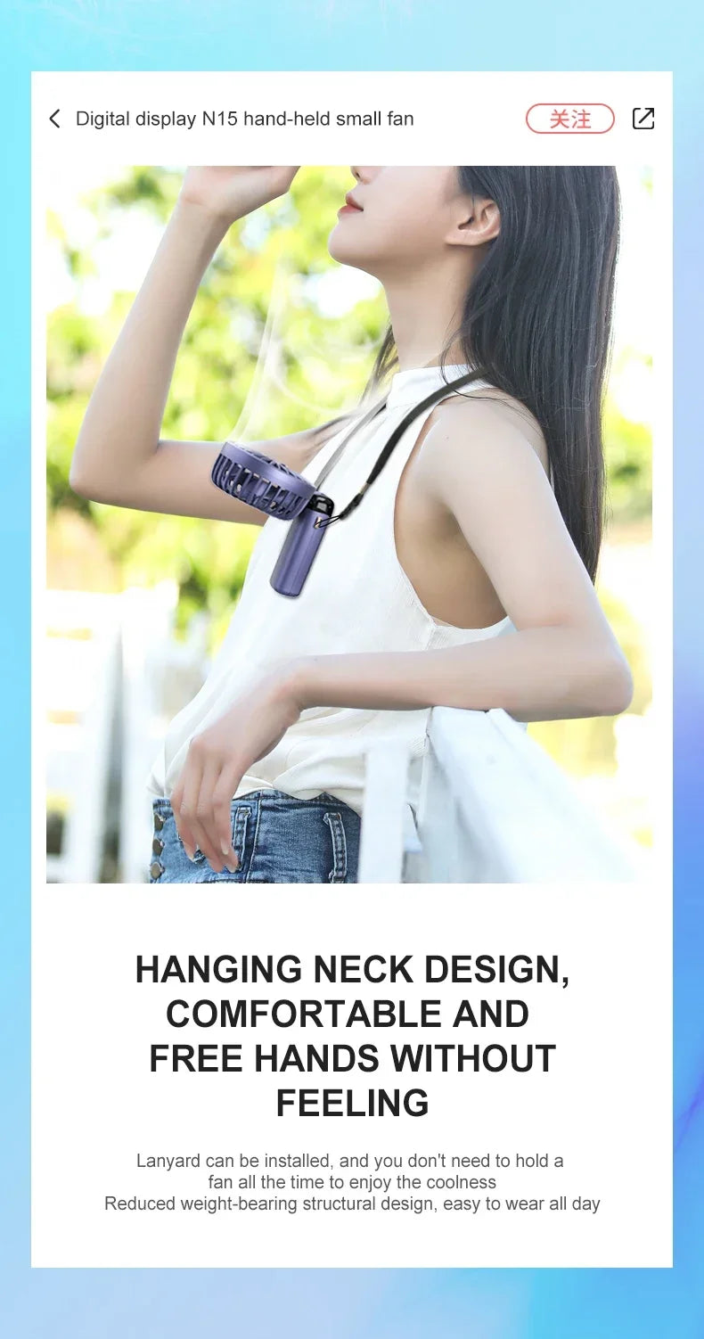 5 Speed Handheld USB Rechargeable Foldable Mini Fan 1800mAh