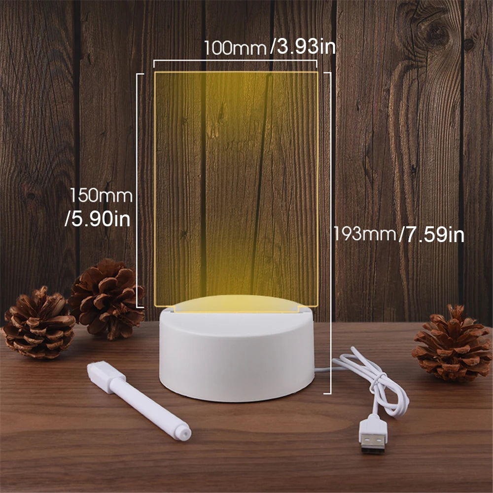 Transparent Luminous LED Night Lights USB Luminous Acrylic Night Light Erasable Write Message Board Calendar Desktop Ornaments
