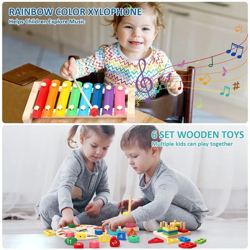 5–6pcs Montessori Wooden Toys Set – Educational Baby Development Puzzle for Boys and Girls