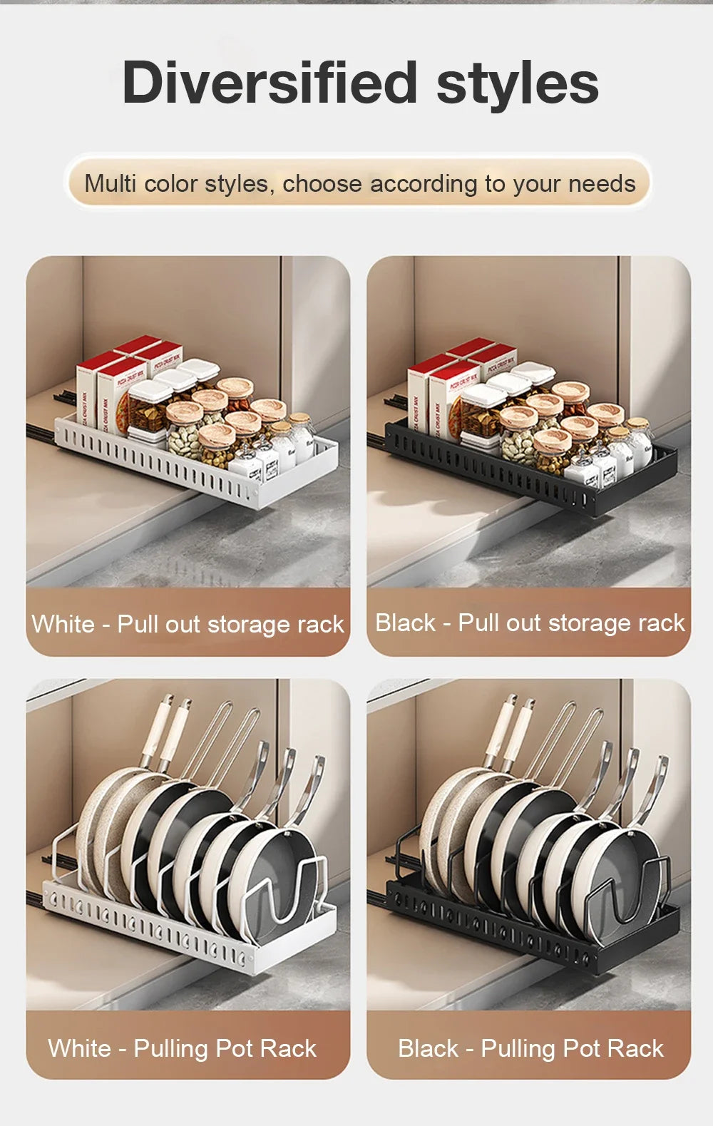 Under Cabinet Sliding Pots Pans Organiser Pull Out Kitchen Storage Tray With 8 Adjustable Dividers Cookware Lid Holder Rack