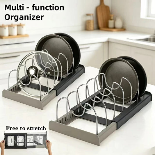 7-grid Telescopic Pot Rack, Pans Organiser, Cabinet Holder for Pots, Pans and Lids
