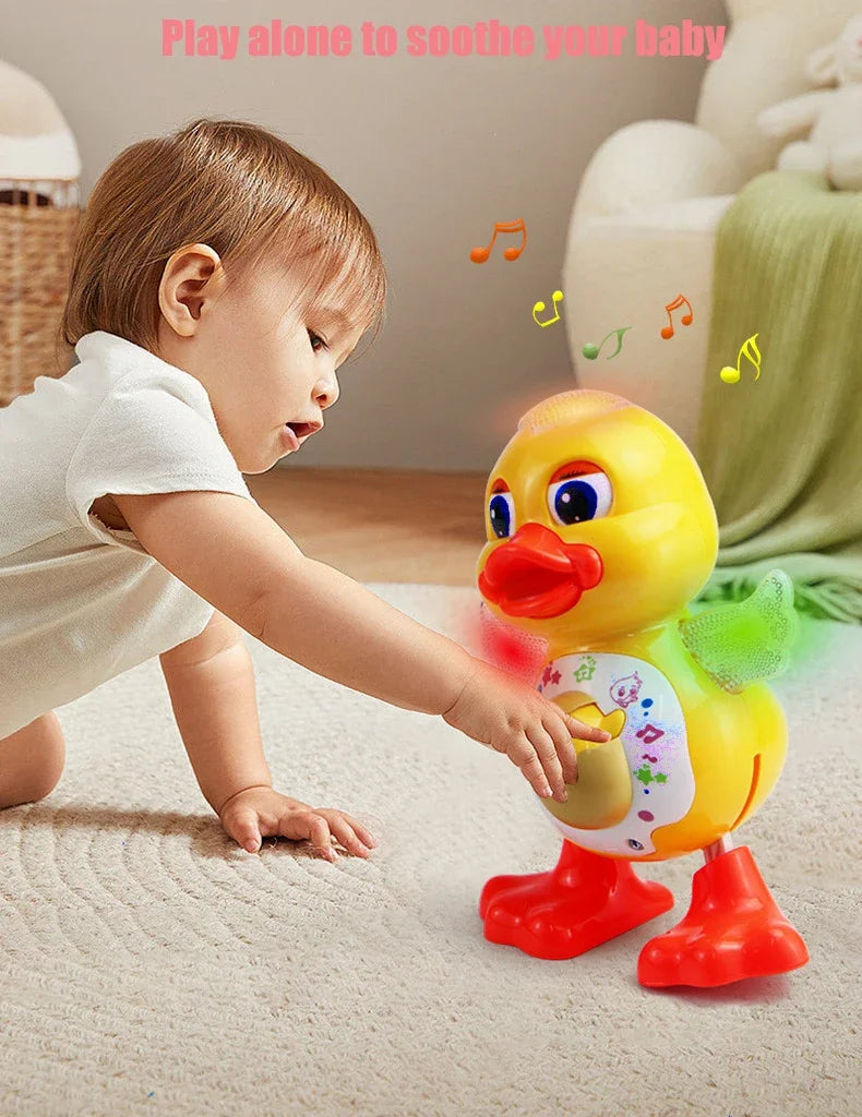 Electronic Dancing Duck Toy – Musical, Flashing Lights, Blinking Eyes, and Body-Shaking Cartoon Animal for Kids