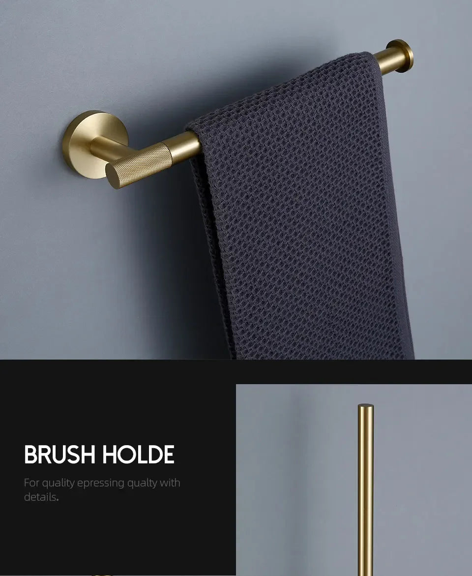Bathroom Hardware Accessories  Brushed Gold Knurled Brass Kit Towel Bar Ring Robe Hook Paper Holder Towel Ring Toilet Brush