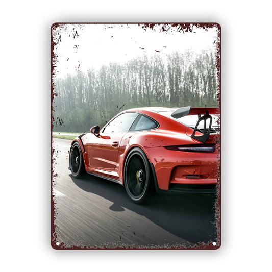 Vintage Red Sports Car Metal Sign, 7.87x11.81 Inch Iron Poster for Home, Office, Wall, Door, Fence, Decorative Automotive Art
