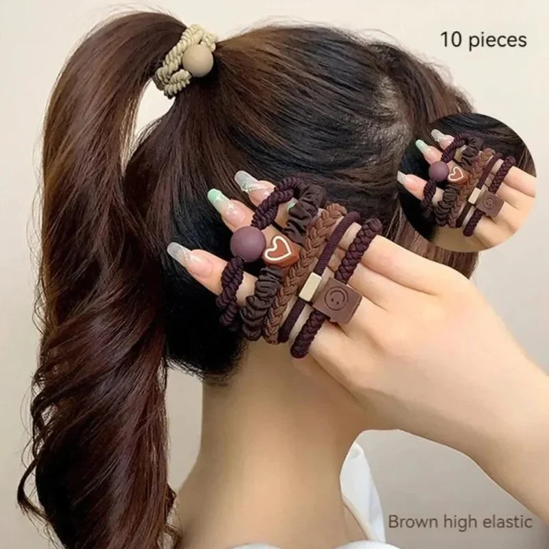 10-Piece Women’s Elastic Hair Ring Set – Soft No-Snag Bands