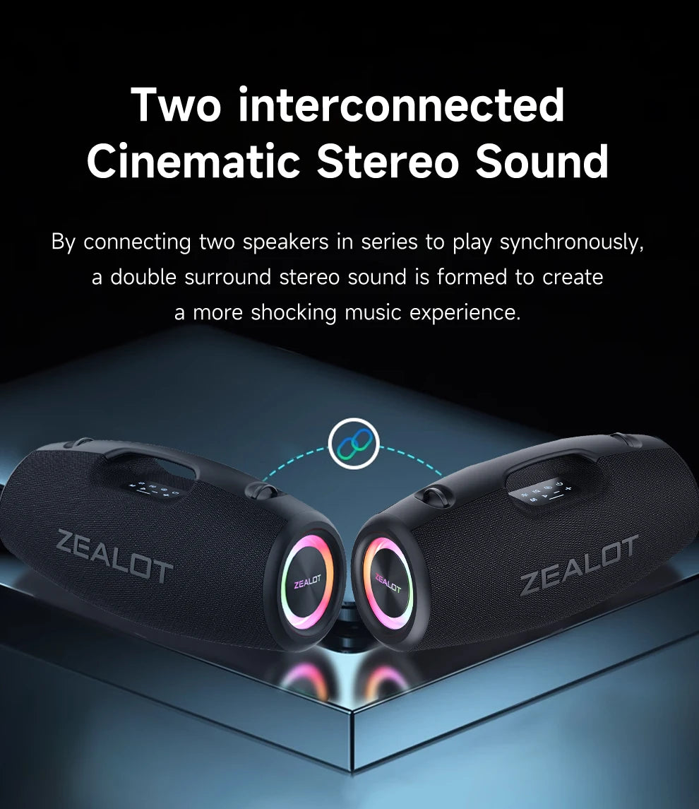 Zealot S78 100W Wireless Speakers, DSP Technology ,Dream Light, Outdoor Portable Subwoofer Speaker ,  Dual Pairing,24000mAh.