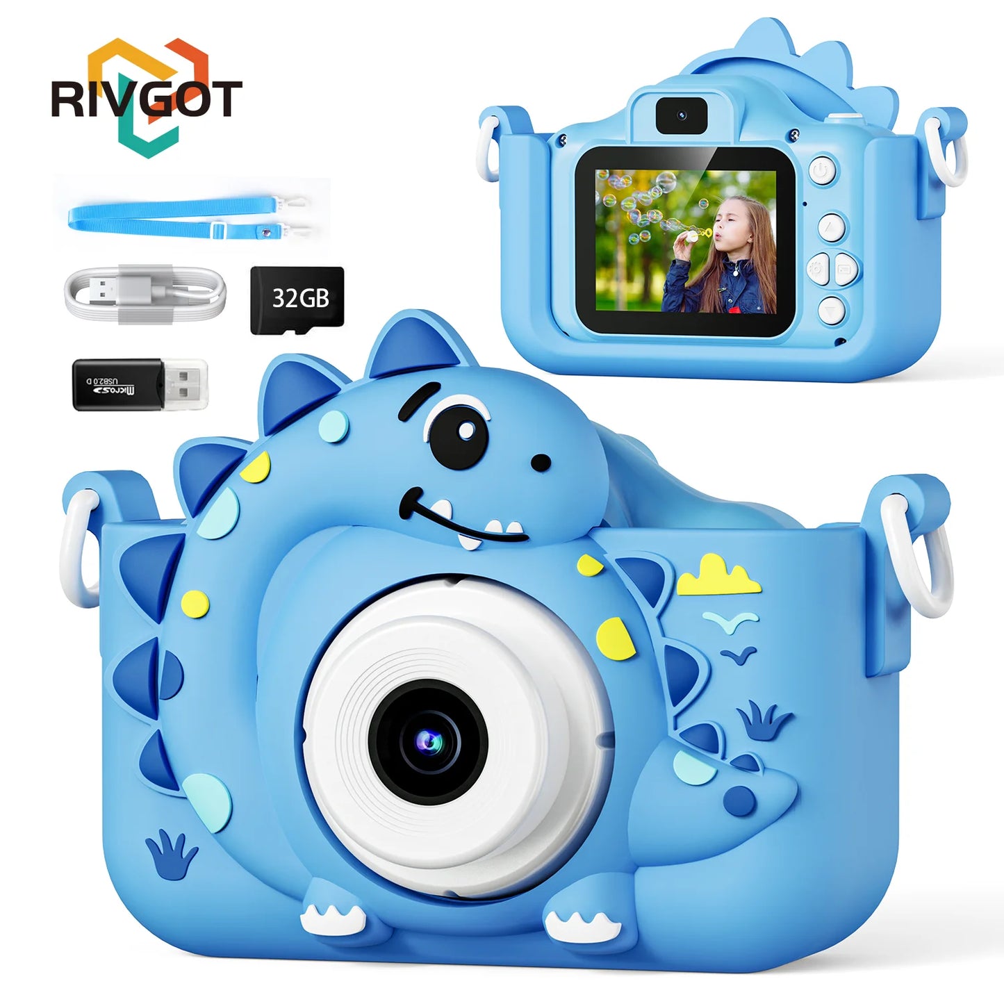 Kids Digital Camera with 32GB Card – 1080p HD Dinosaur Camera for Photography and Video, Gift for Boys and Girls