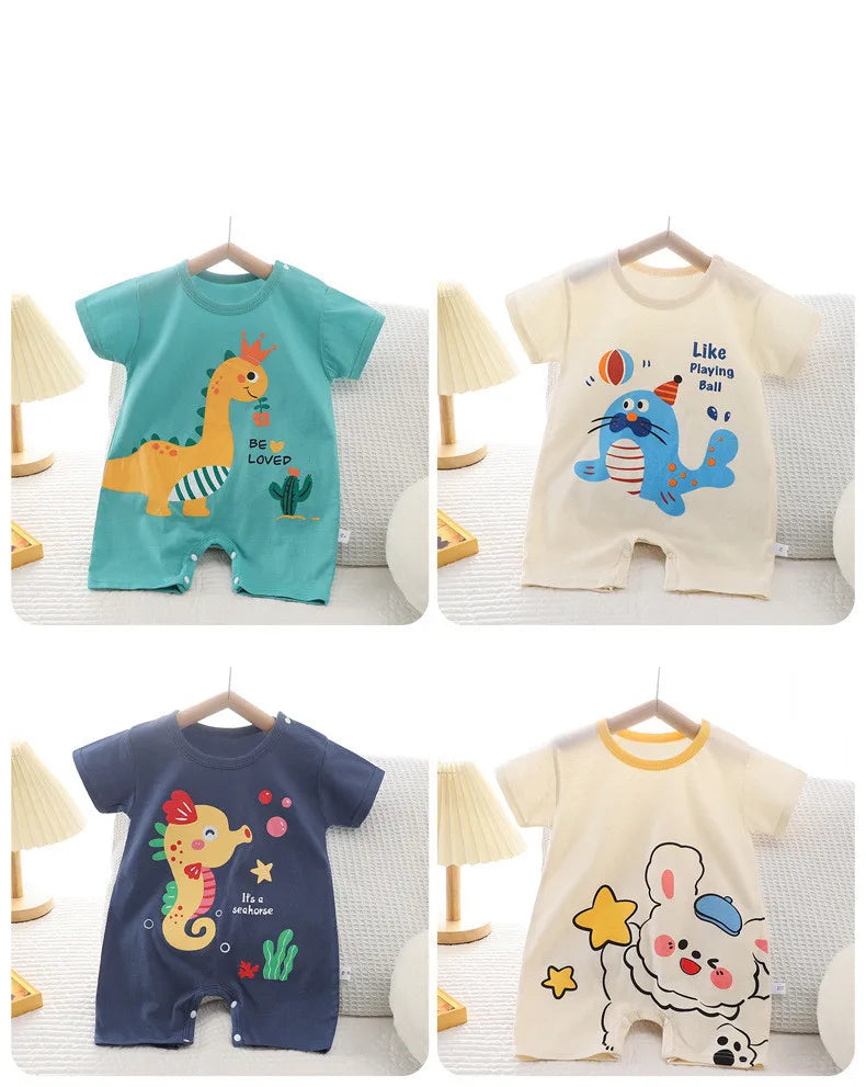 Infant Toddler Crawling Clothes Cotton Summer Boys Girls Thin Baby Short Sleeved Romper Suit Children's Onesie