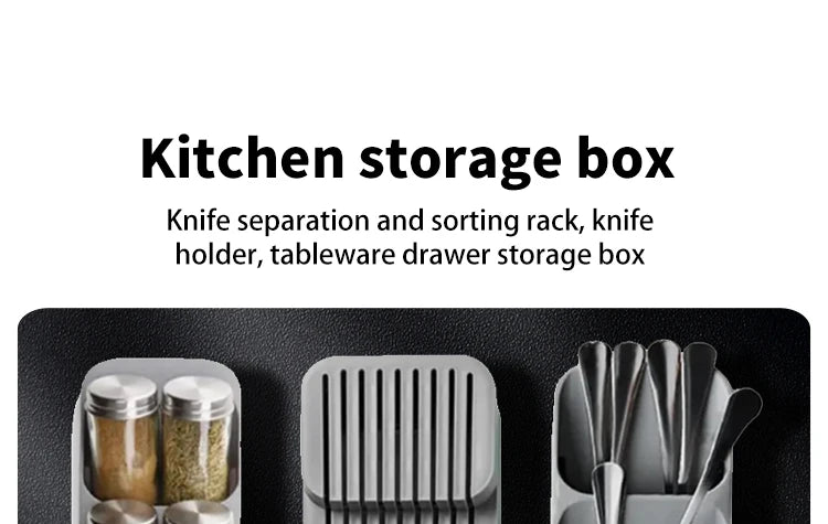 Kitchen Drawer Cutlery Storage Tray Knife Holder Spoon Forks Tableware Organiser Container For Spice Bottles Knives Block Rack