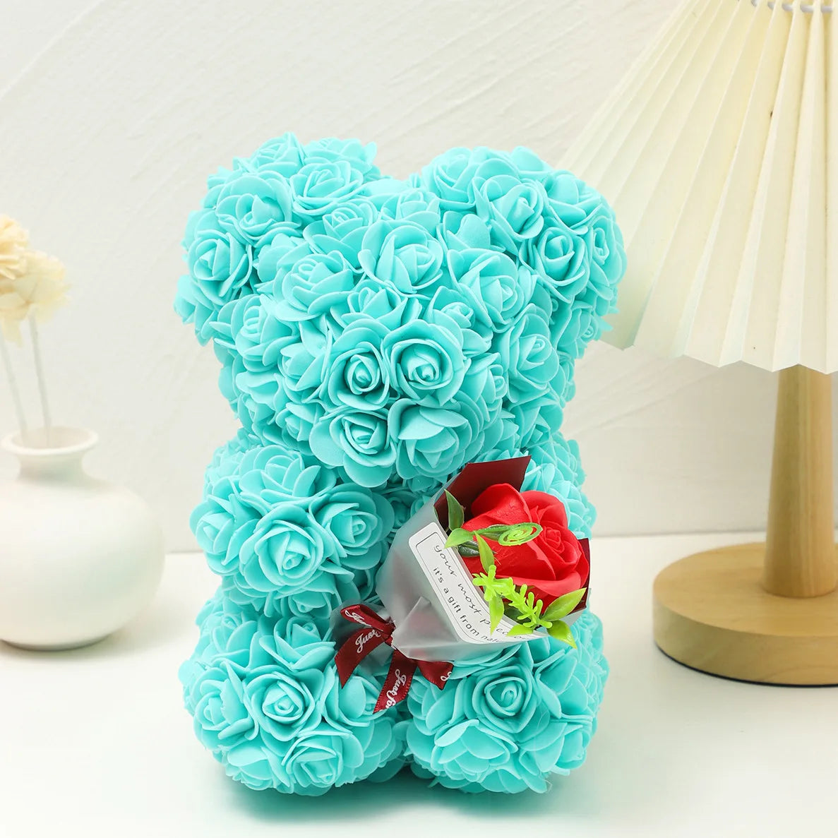 Foam rose teddy bear carry bouquet. Ideal for weddings, Mother's Day, thank you to nurses/teachers or other celebrations!