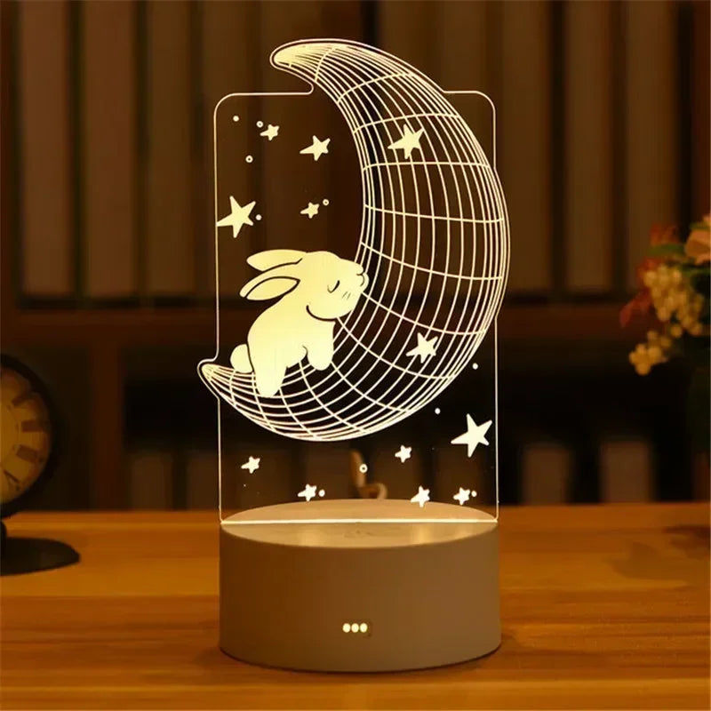 Creative 3D Acrylic Night Light USB Operated Bedroom Bedside LED Table Lamp Ornaments Christmas Holiday Birthday Event Gift
