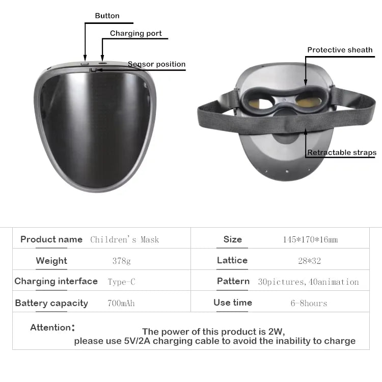 LED Mask with Gesture Sensing Children Electronic Light up Mask