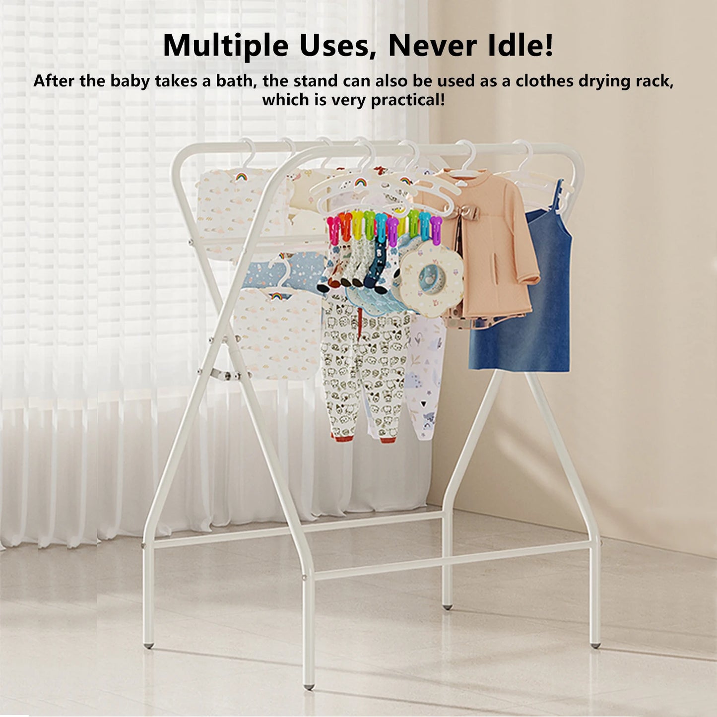 3 in 1 Baby Bath with Stand, Foldable Baby Bath Tub for Newborn to Toddler with Thermometer & Bath Pillow,Multifunctional,Grey