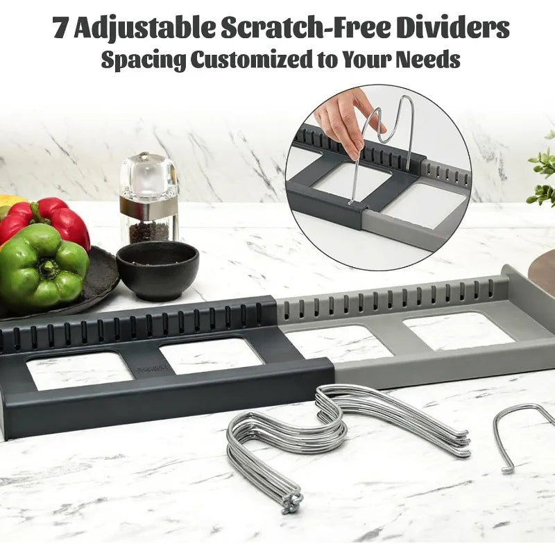 Expandable Pot & Pan Organiser Rack, Adjustable Under Sink Cabinet Lid Holder, Space Saving Kitchen Cookware Storage Organiser