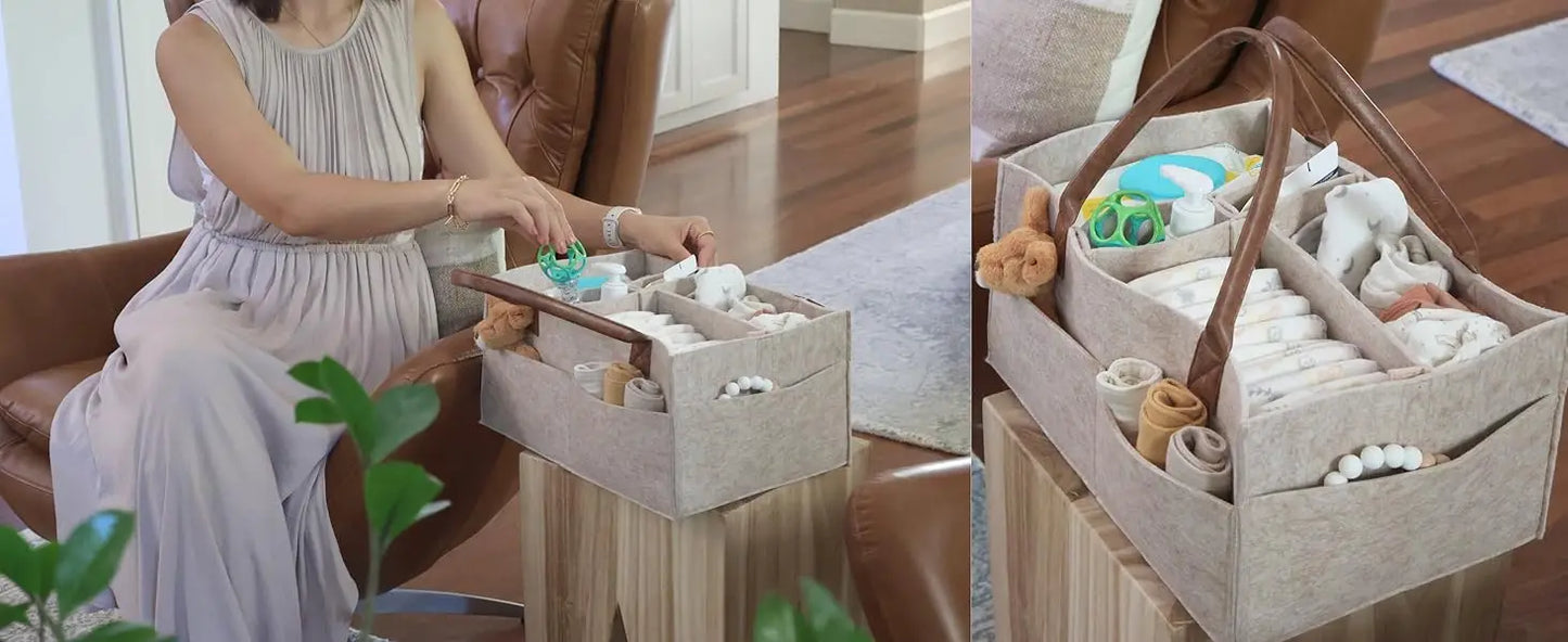 Baby Nappy  Caddy Organiser - Neutral Baby Gifts for Baby Shower Registry Items - Car Organiser for Nappy Wipes