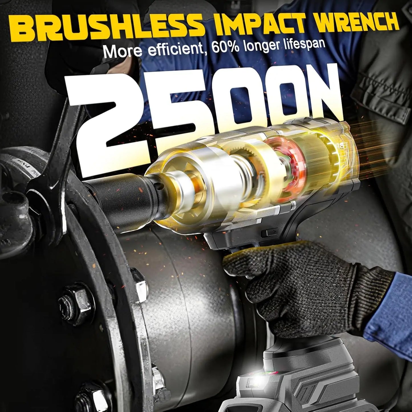 3/4" Cordless Impact Wrench for Dewalt 20V Battery: 1850FT-LBS(2500N.m) High Torque Impact Driver, 4-Speed Heavy Duty Impact wit