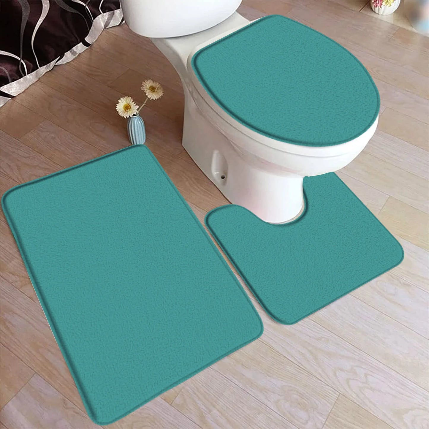 Black Bath Mat Set Modern Solid Colour Home Doormat Carpet Flannel Bathroom Decor Floor Rugs U-shaped Pad With Toilet Lid Cover