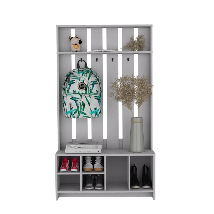 Tulcan 38" Wide Hall Tree With Bench And Shoe Storage, Entryway Bench With Coat Rack Smoke Grey Particle Board