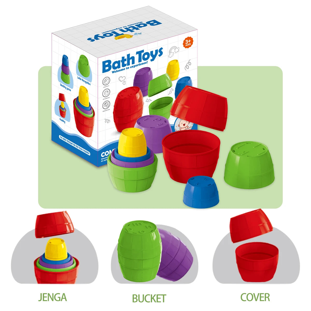 Baby Bath Toys, Stacking Cup Toddler Toy Random Colors Ocean Stacking Tower Bathtub Water Beach Play Bathroom Game Gifts