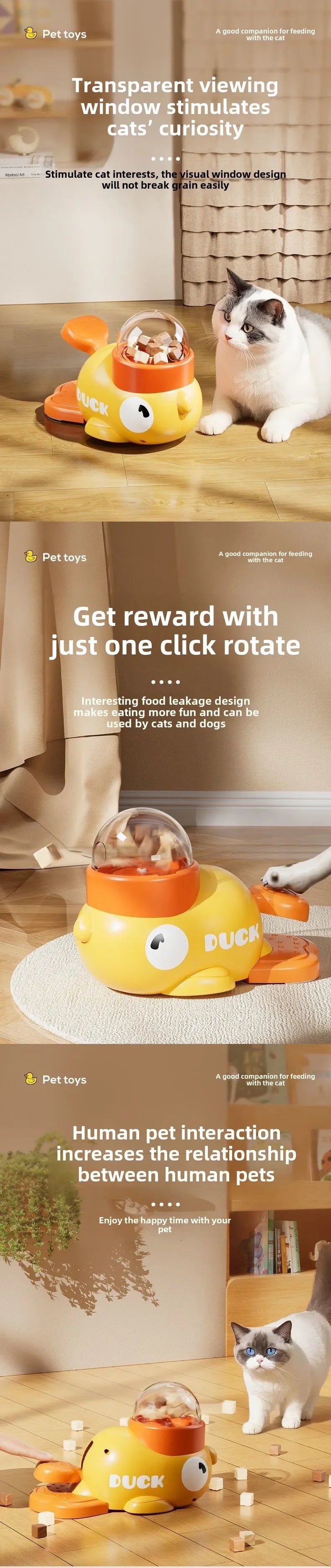 Yellow Duck Interactive Dog Food Dispenser Feeder for Cats Durable Plastic Training Toys Cat Accessories Puzzle Pet Automatic