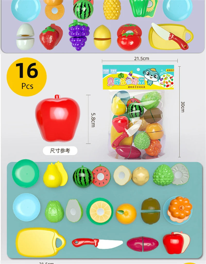 Kitchen Play House Toy Set Simulation Basket Fruit Vegetable Food Cutting Game Educational Kids Montessori Learning Girls Toy