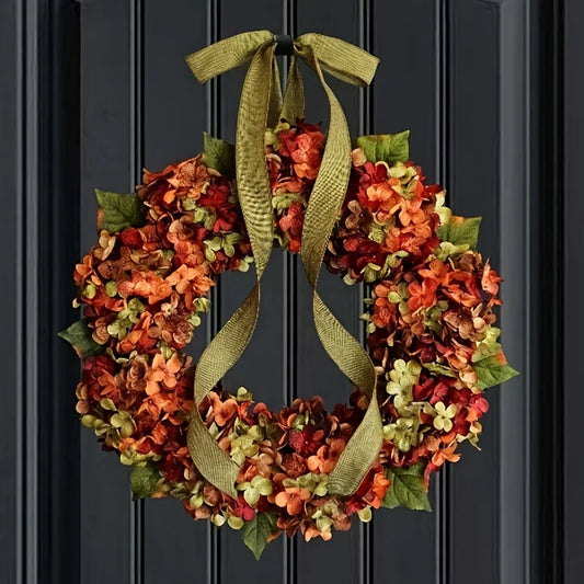 1pc Elegant Autumn Hanging Wreath with Hydrangea Flowers - Classic Style, Wall-Mounted,Ideal for Christmas & Home Decor