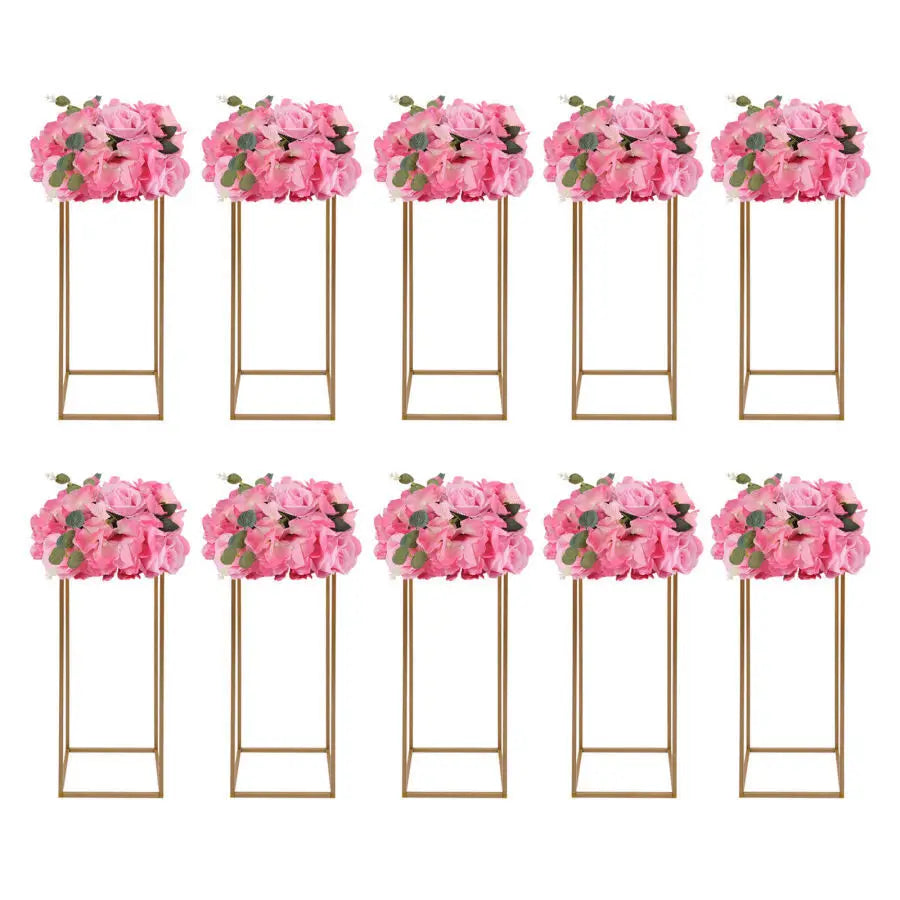 10PCS Gold Metal Wedding Flower Stand Floor Vases Flowers Column Road Lead Rack For Party Event Anniversary