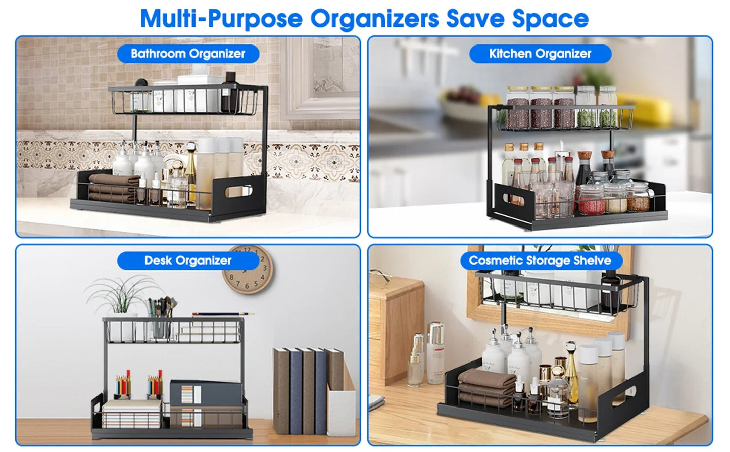 Double-layer Sliding Rail Basket Under-Sink Storage Rack Bathroom & Kitchen Storage