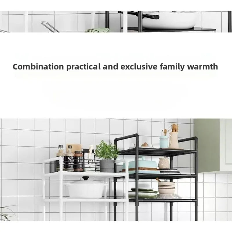 Kitchen Storage Rack Multilayer No Drill Rolling Shelf for Pots Microwave Oven Vegetables Organiser