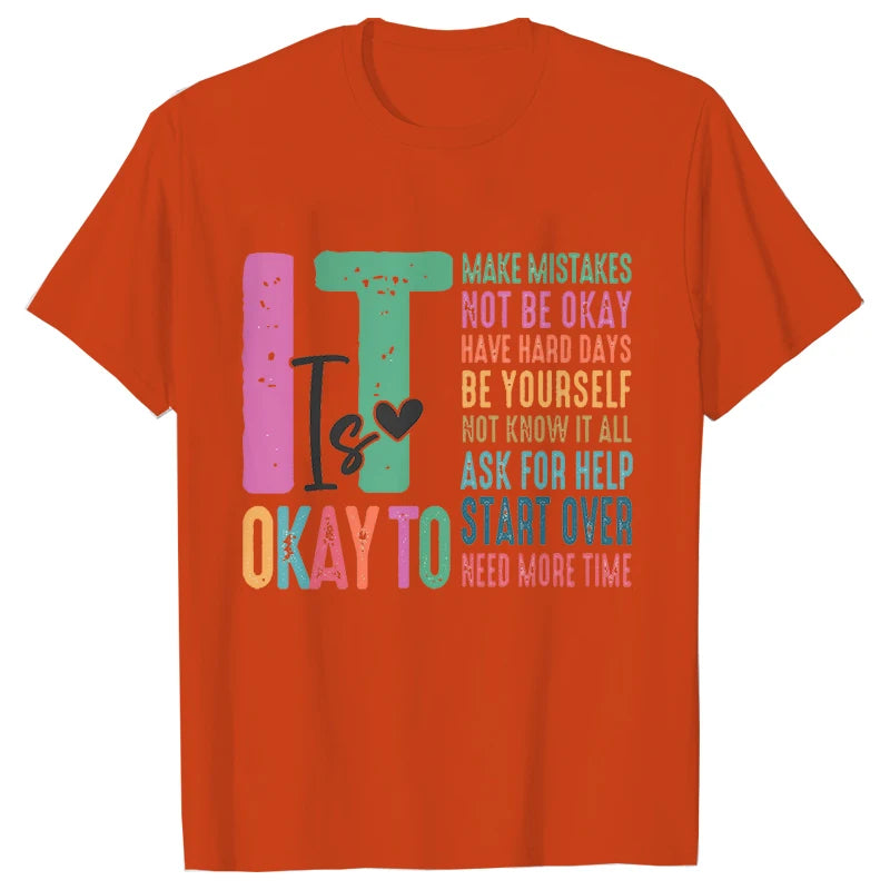 It's Okay To Make Some Mistakes T-shirt for Women Mental Health Shirt Motivational Y2k Tops Short Sleeve Tees Female Clothing