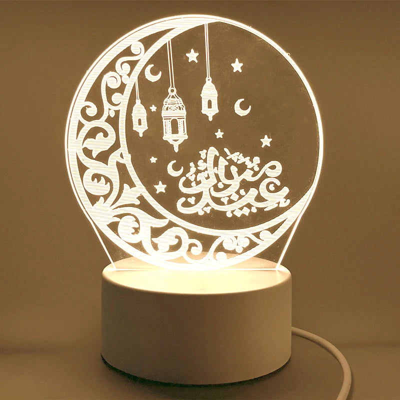 USB Operated 3D LED Night Light Eid Mubarak Table Ornament Muslim Ramadan Decoration for Home 2025 Eid Al Adha Holiday Lighting