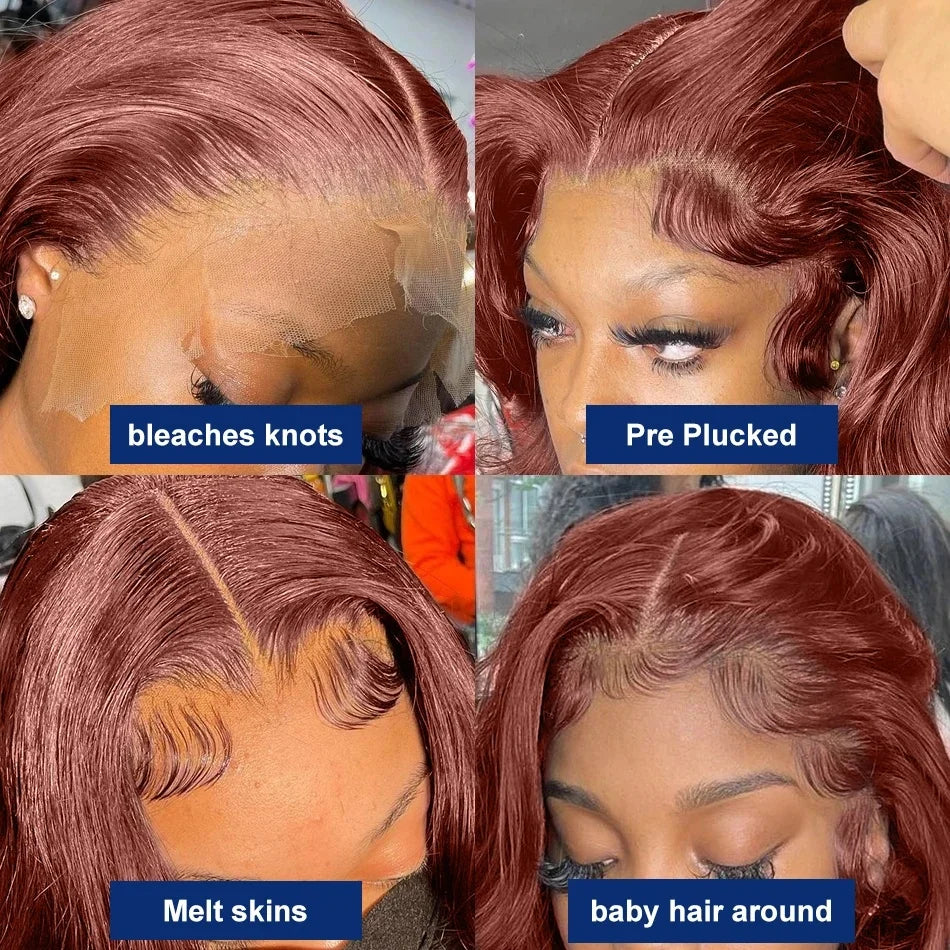 HD 13x6 Reddish Brown Body Wave Lace Frontal Human Hair Wigs 100% Red Colored 13x4 Lace Frontal Wigs Human Hair Wigs Pre Plucked