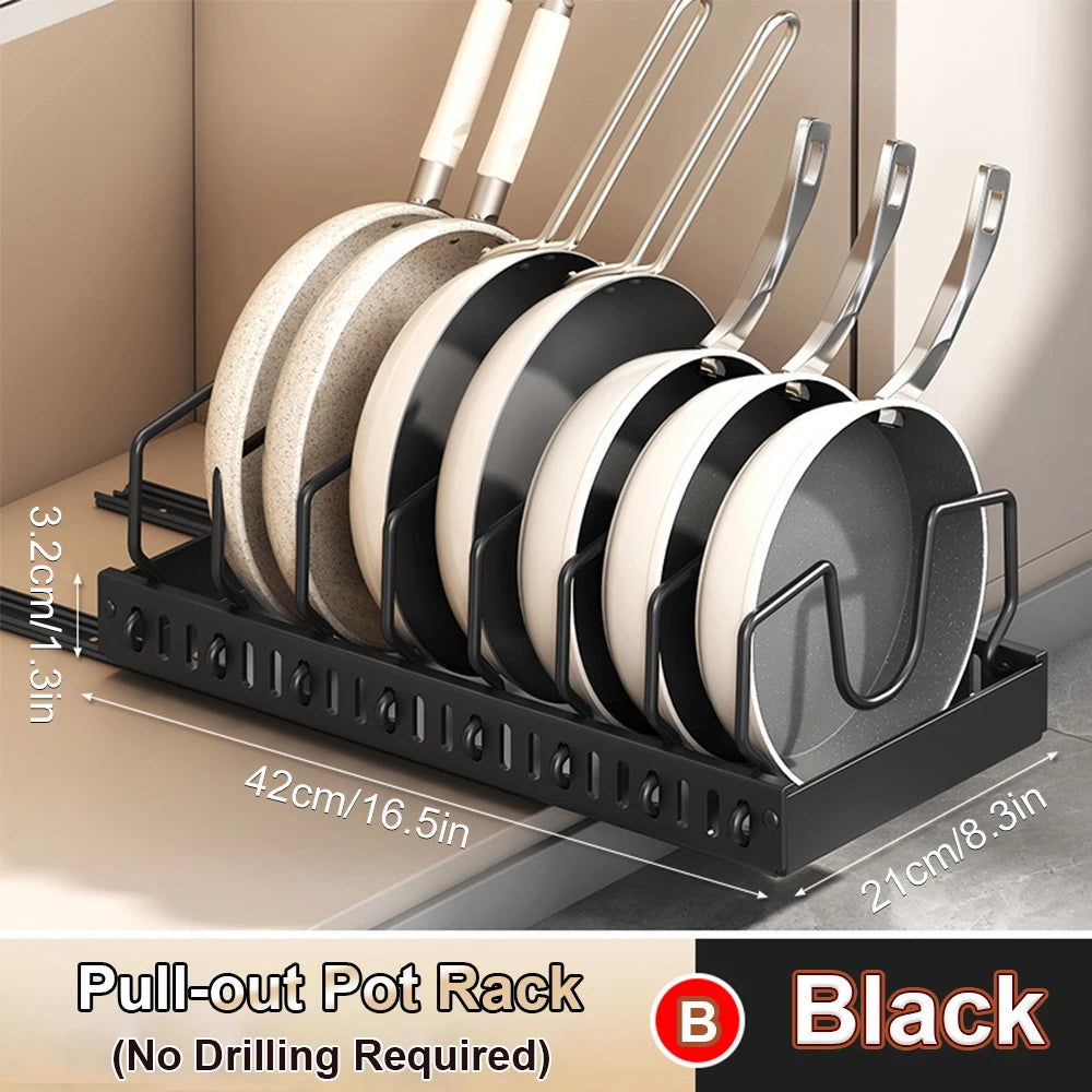Pull out Pots and Pans Organiser Sliding Pot Lid Holder Kitchen Spice Rack