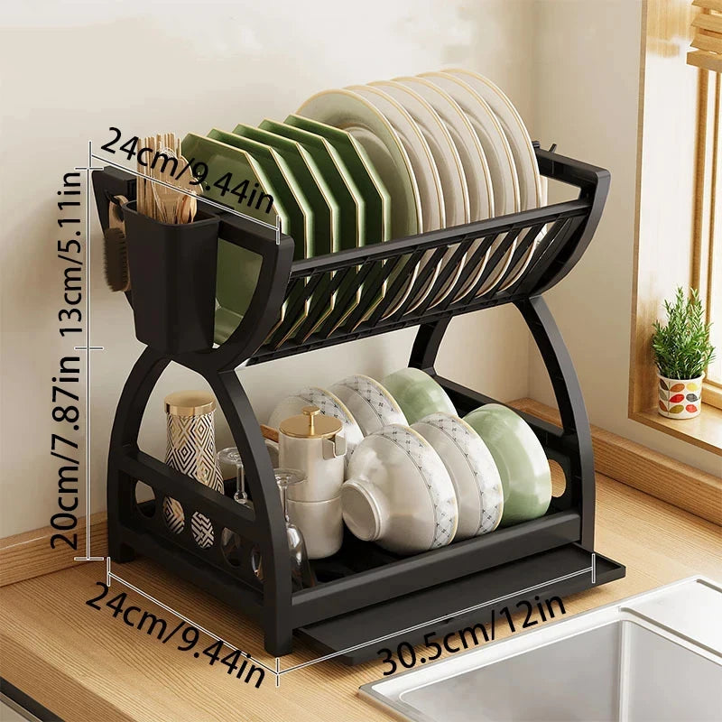 Kitchen Multifunctional Storage Rack, Bowl And Plate Organiser With Drainage Rack, Countertop Cutlery Storage Rack
