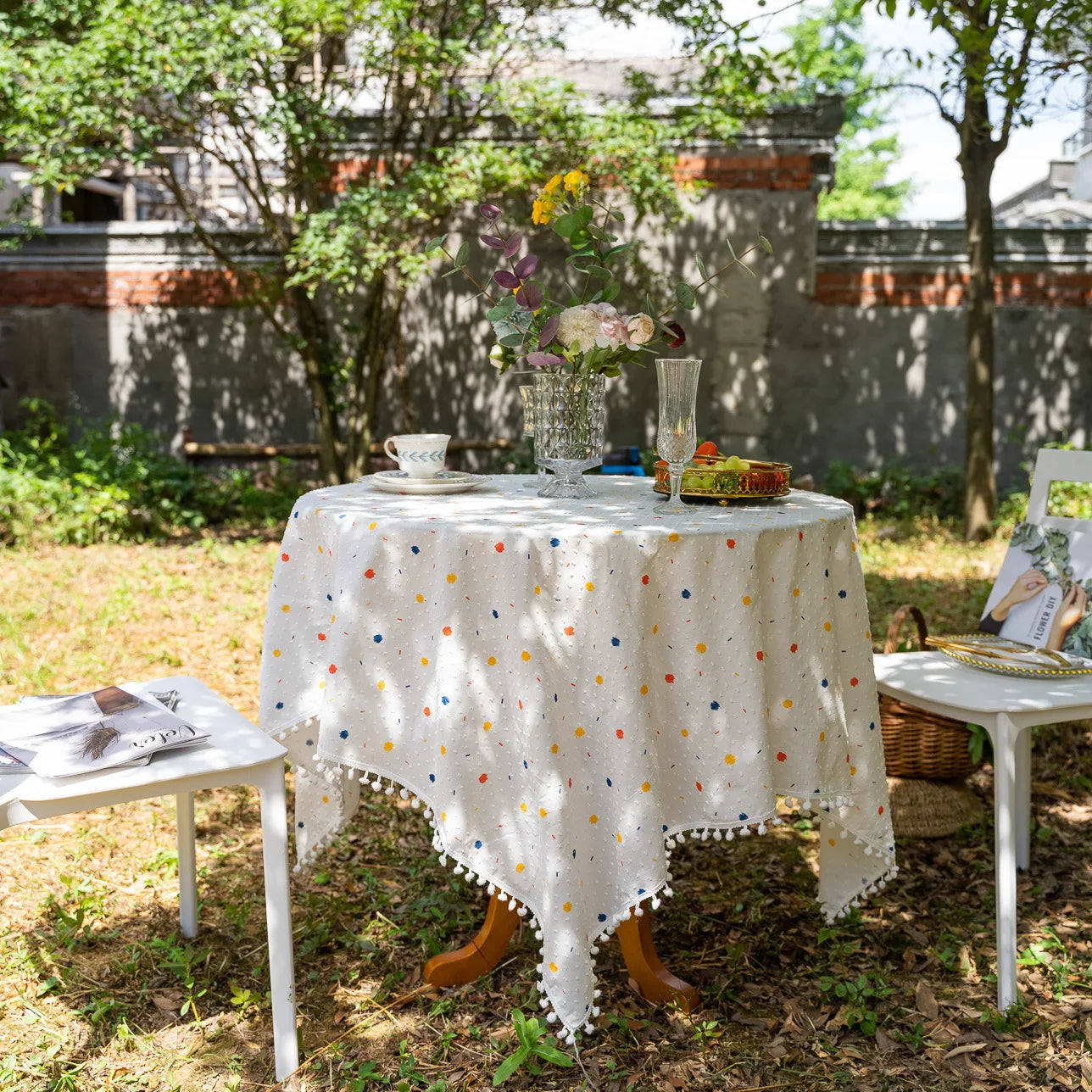 Korean Style Daisy Tassels Cotton Floral Table Cloth