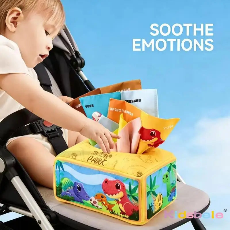 Montessori Tissue Box Toy for Baby Soft Pulling Cloth Sensory Fine Motor Skills and Calm Play for Toddlers Travel Stroller