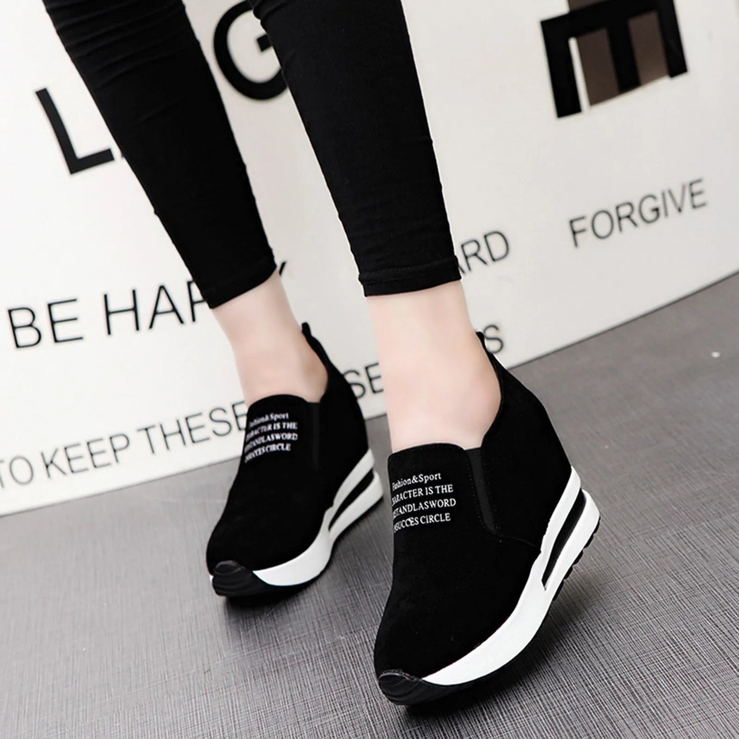 High Platform Shoes 2024 Spring Breathable Suede Sneakers Hidden Increasing Sport Shoes Women Wedge Casual Chunky Shoes