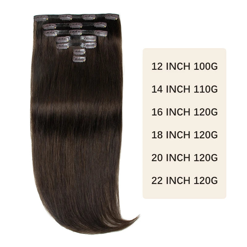Invisible Thick PU Clip In Human Hair Extensions Seamless PU Weft Tape Clip on Hair For Thick Raw Hair 7PCS 12-24inch 100G-120G