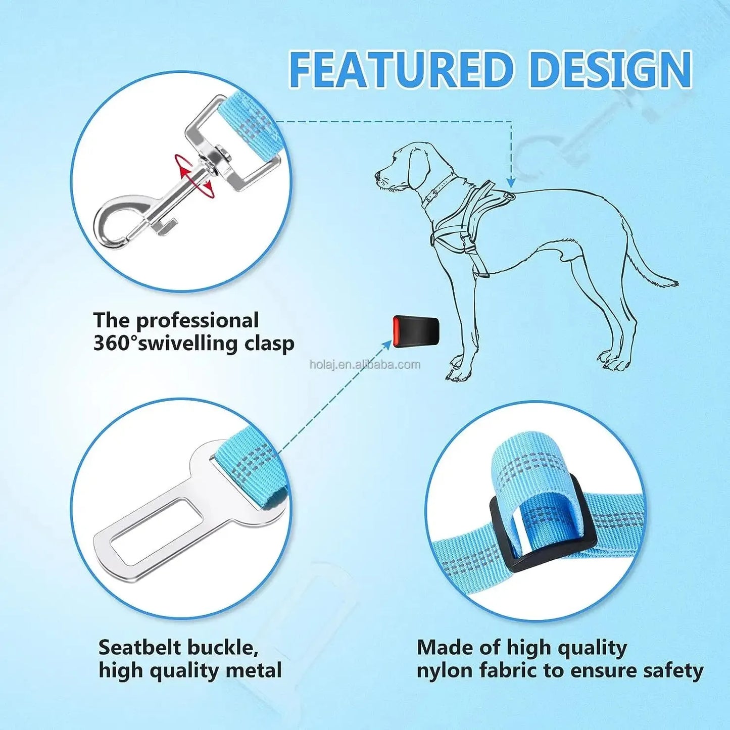 1PCS High Grade Dog Car Safety Belt Dog Safety Belt with Damping Belt and Reflective Line Adjustable Length Suitable Any Dog