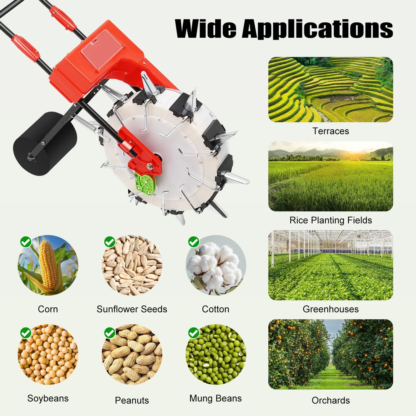 Garden Push Seeder Adjustable Sowing Depth Accurate Seed Distribution Hand-Push Seeder for Easy Harvesting