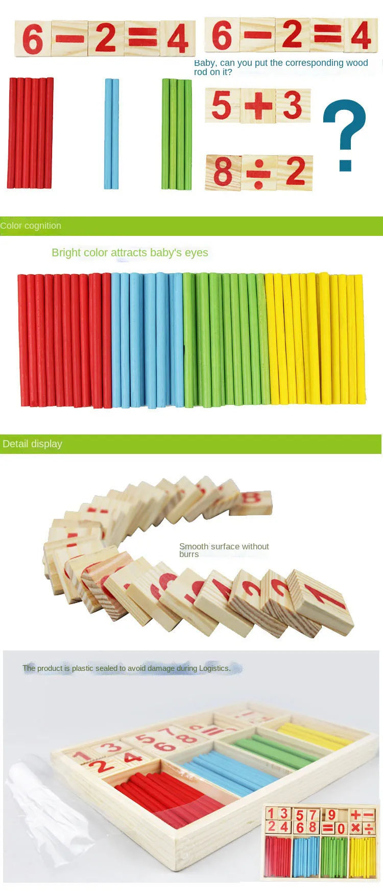 Kids Wooden Math Toys for Children Montessori Educational Learning Number Counting Sticks Kindergarten Mathematics Teaching Aids