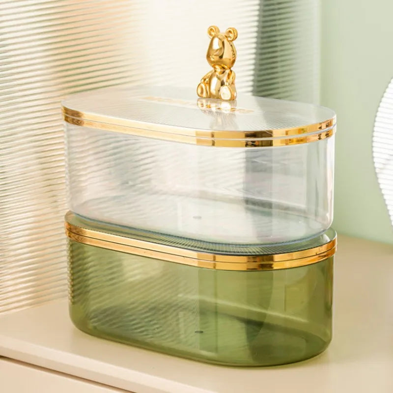 Gold Bear Acrylic Cotton Buds Storage Box