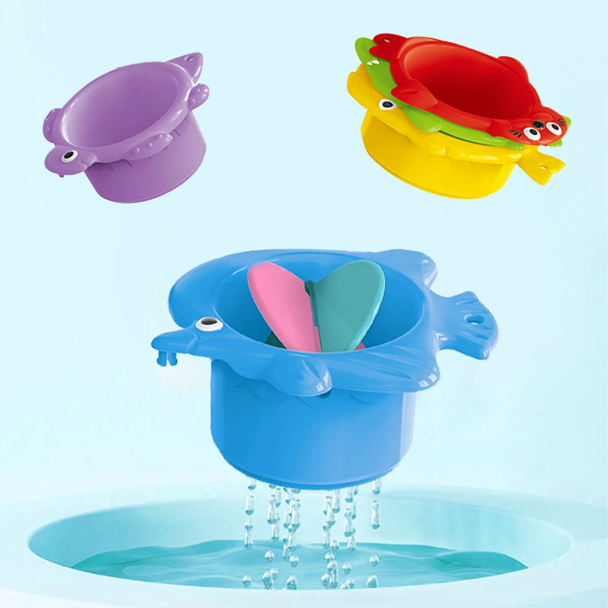 Baby Bath Toys, Stacking Cup Toddler Toy Random Colors Ocean Stacking Tower Bathtub Water Beach Play Bathroom Game Gifts
