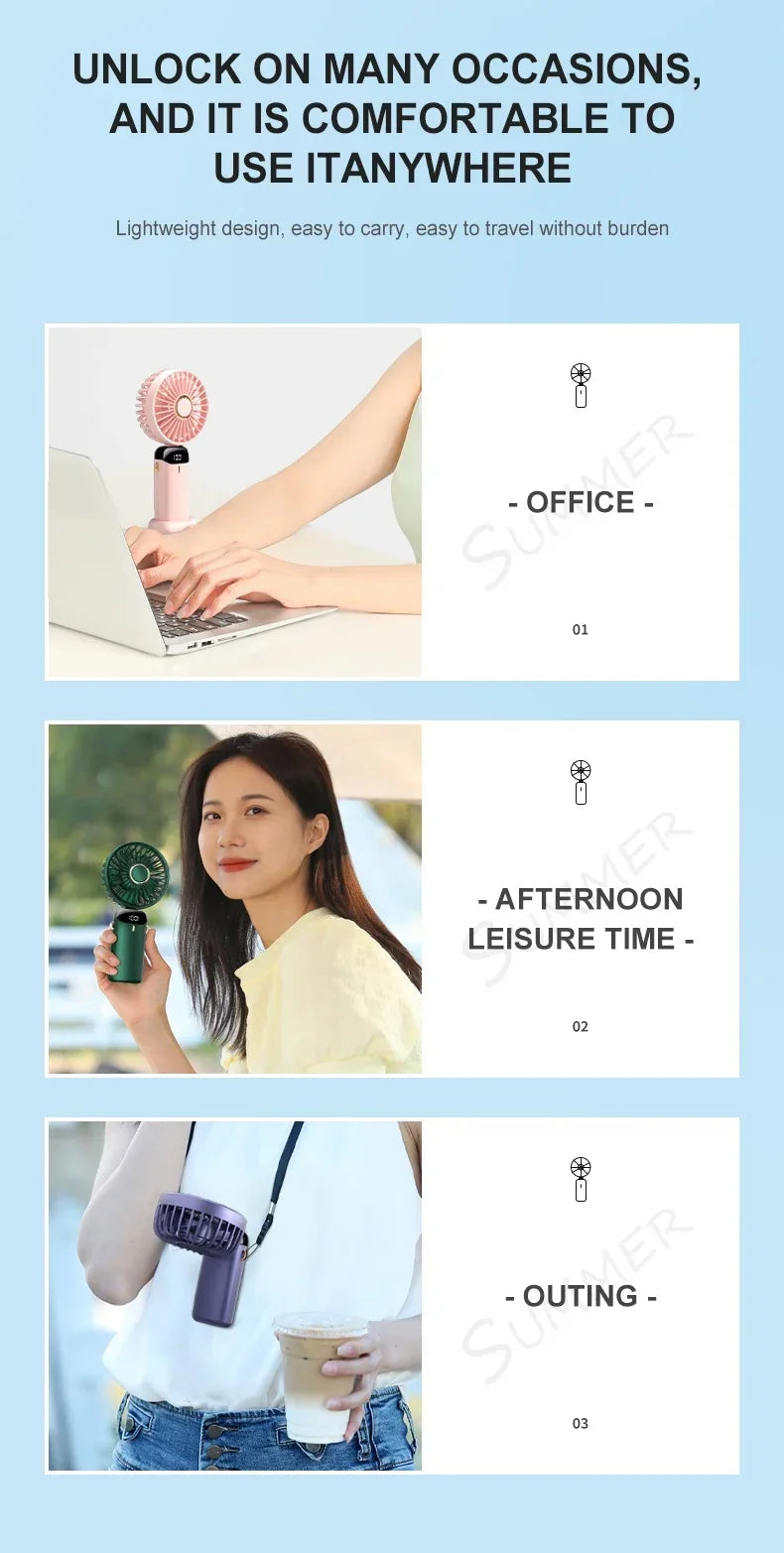 5 Speed Handheld USB Rechargeable Foldable Mini Fan 1800mAh